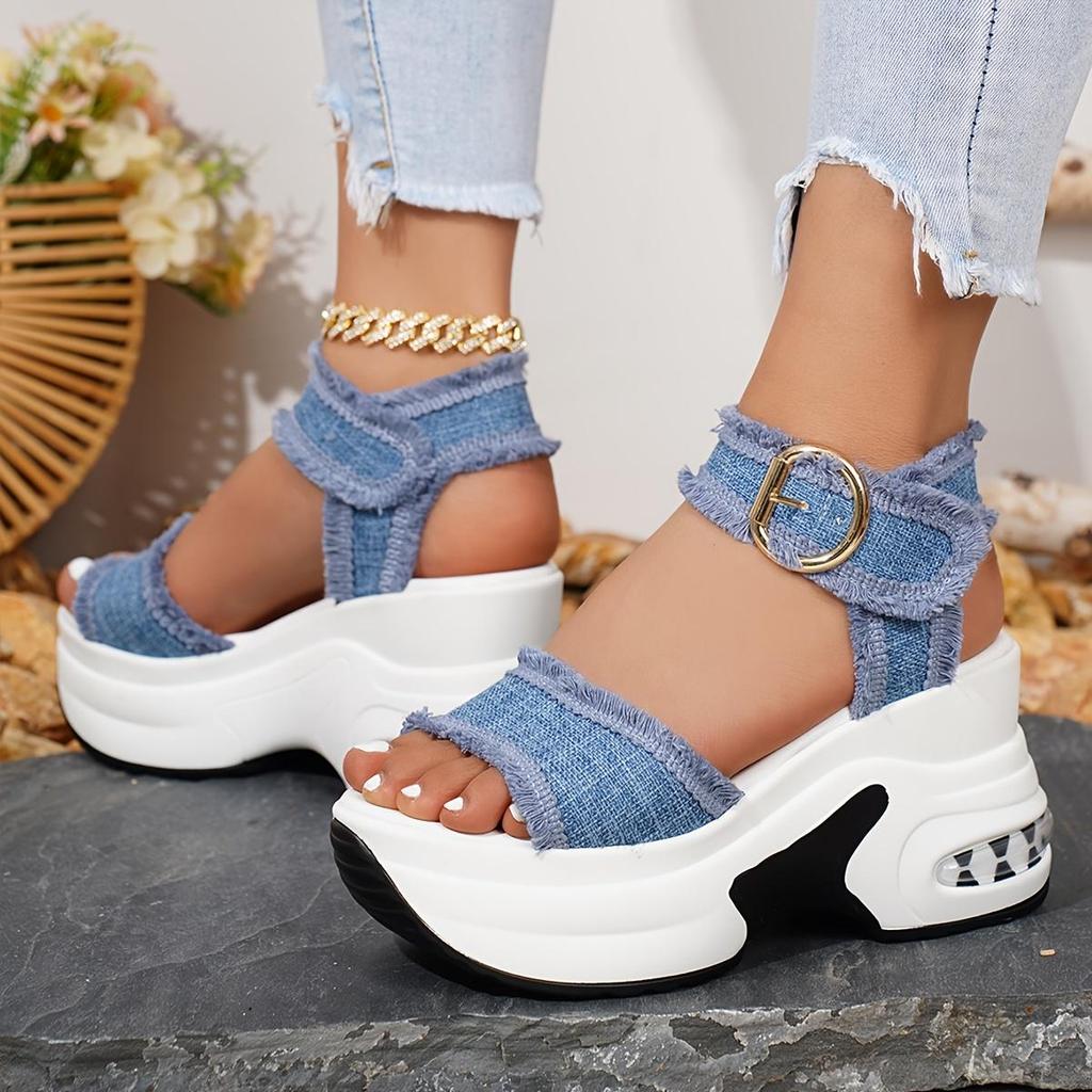 Women's Retro Sneakers Fringed Open Toe Wedge Platform Sandals