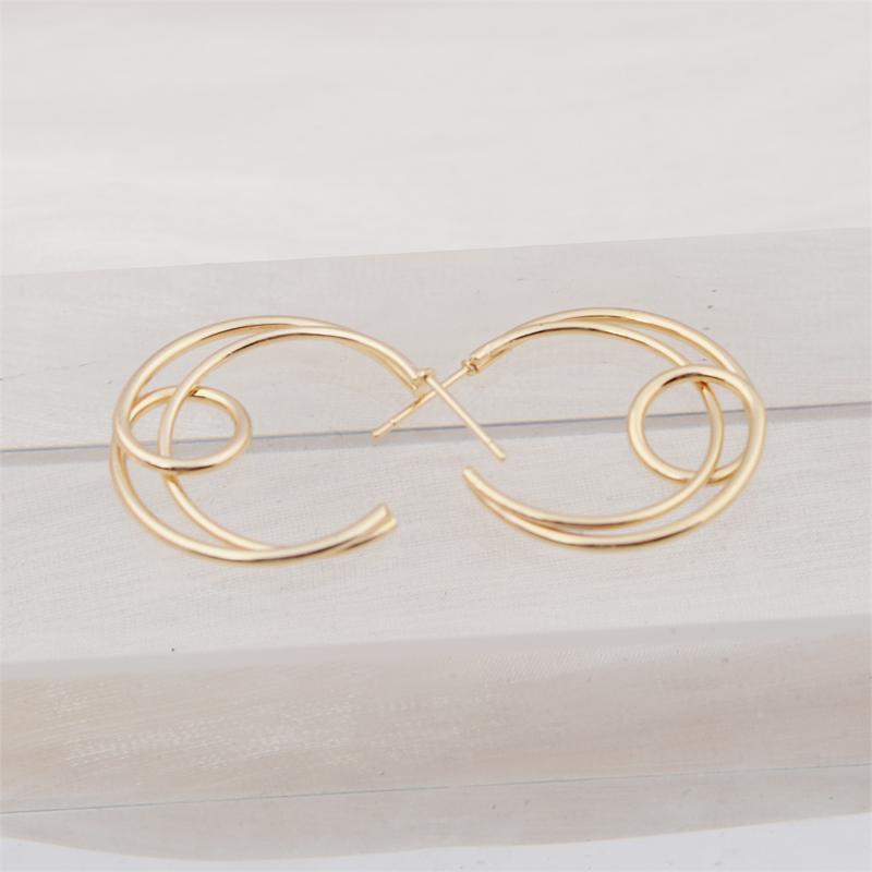 Moon Multi-layered Geometry C-Typed Gold Color Line Smooth Drop Earrings for Women Big Hyperbole Fashion Party Jewelry