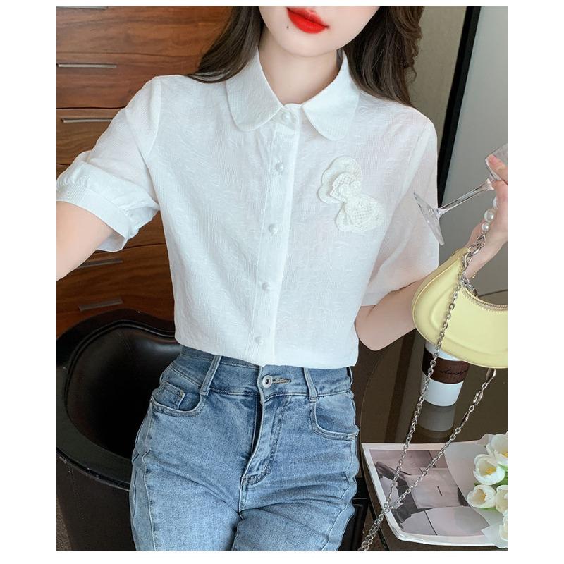 Summer New Style Jacquard Embroidery Casual Fashion Versatile Women's Short Sleeve Shirt