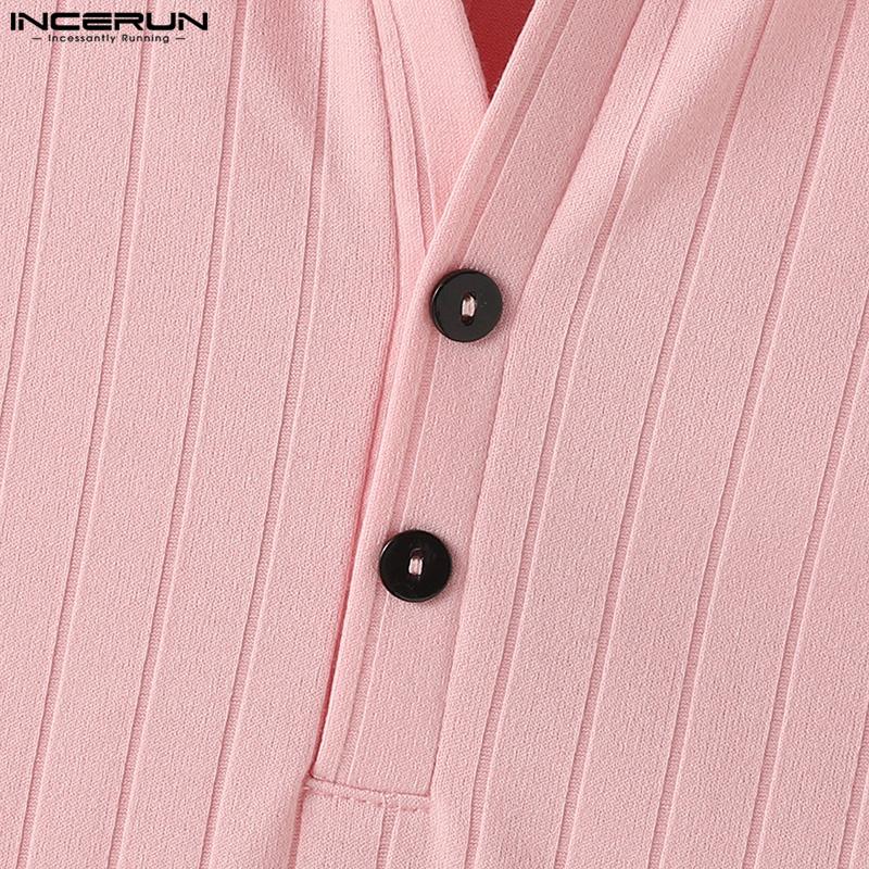 INCERUN Men Lapel Buttons Sleeveless Texture Vest Casual Slim Tank Tops