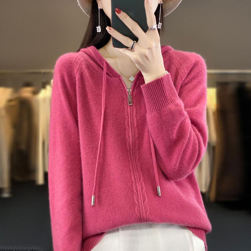 Suéter para mulheres com capuz e zíper cardigan moda suéter feminino lazer suéter plus size