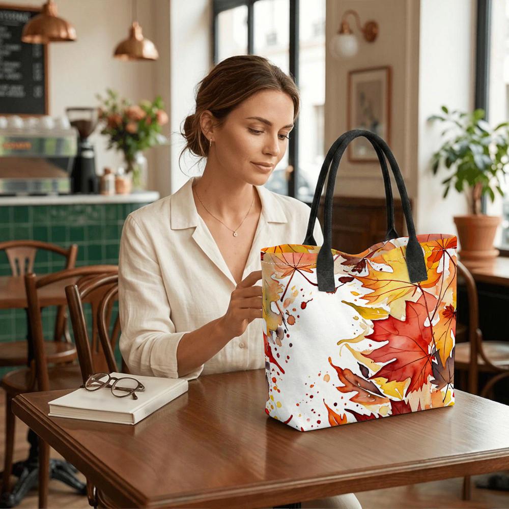 Fall Maple Leaf Print Tote Bag Casual Large Capacity Daily Shoulder Handbag