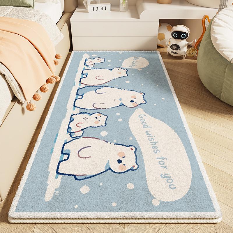 Dětský kreslený plyšový kobereček k posteli - Umělý kašmír, Roztomilá a zesílená podlahová rohož do dívčího pokoje.
