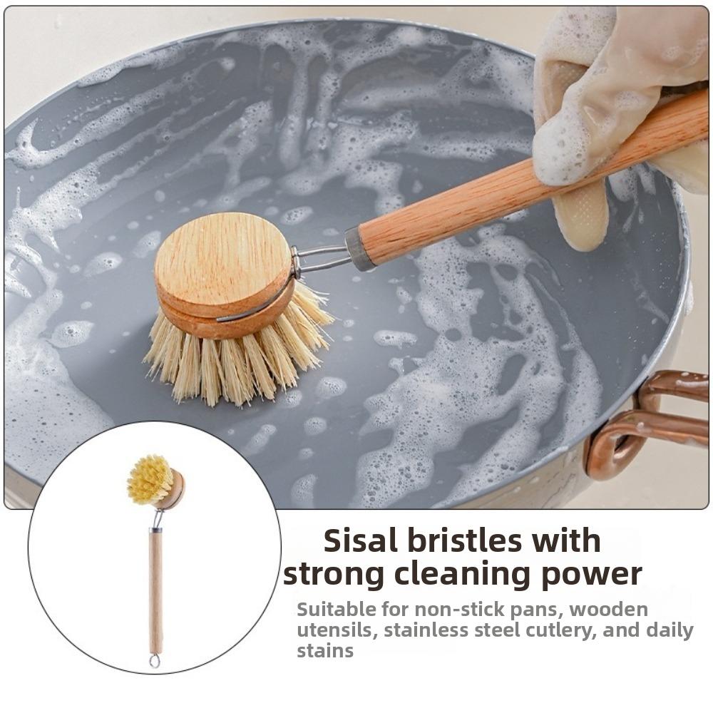 Solid Wood Dish Pot Brush Replaceable Frying Pan Brush Kitchen Cleaning Brush  Home Cleaning