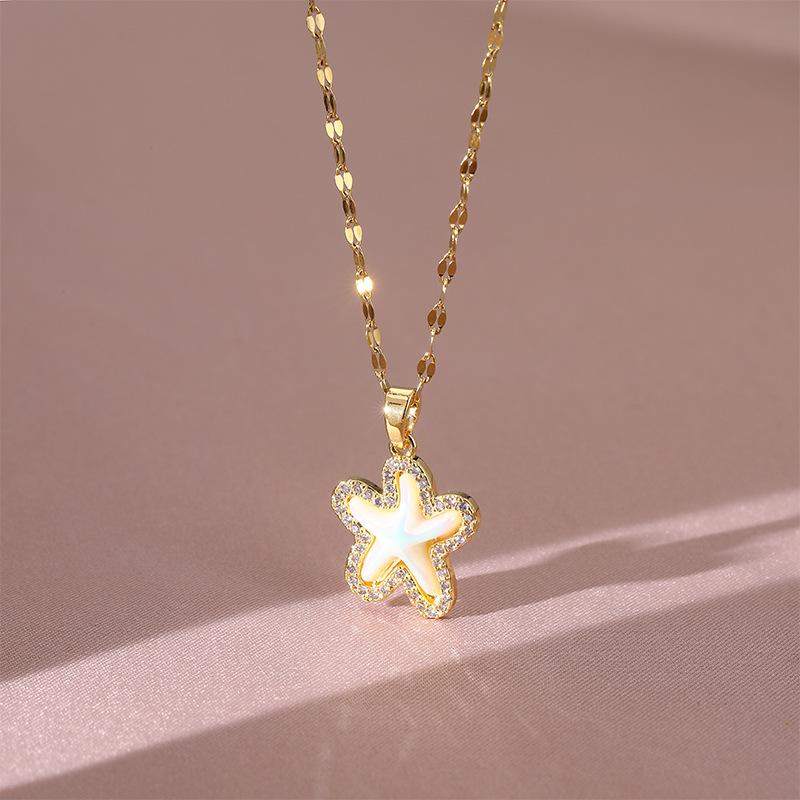 Xiulu Starfish Pearl Necklace Women'S High Sense Versatile Trend Micro-Inlaid Pendant Collarbone Chain