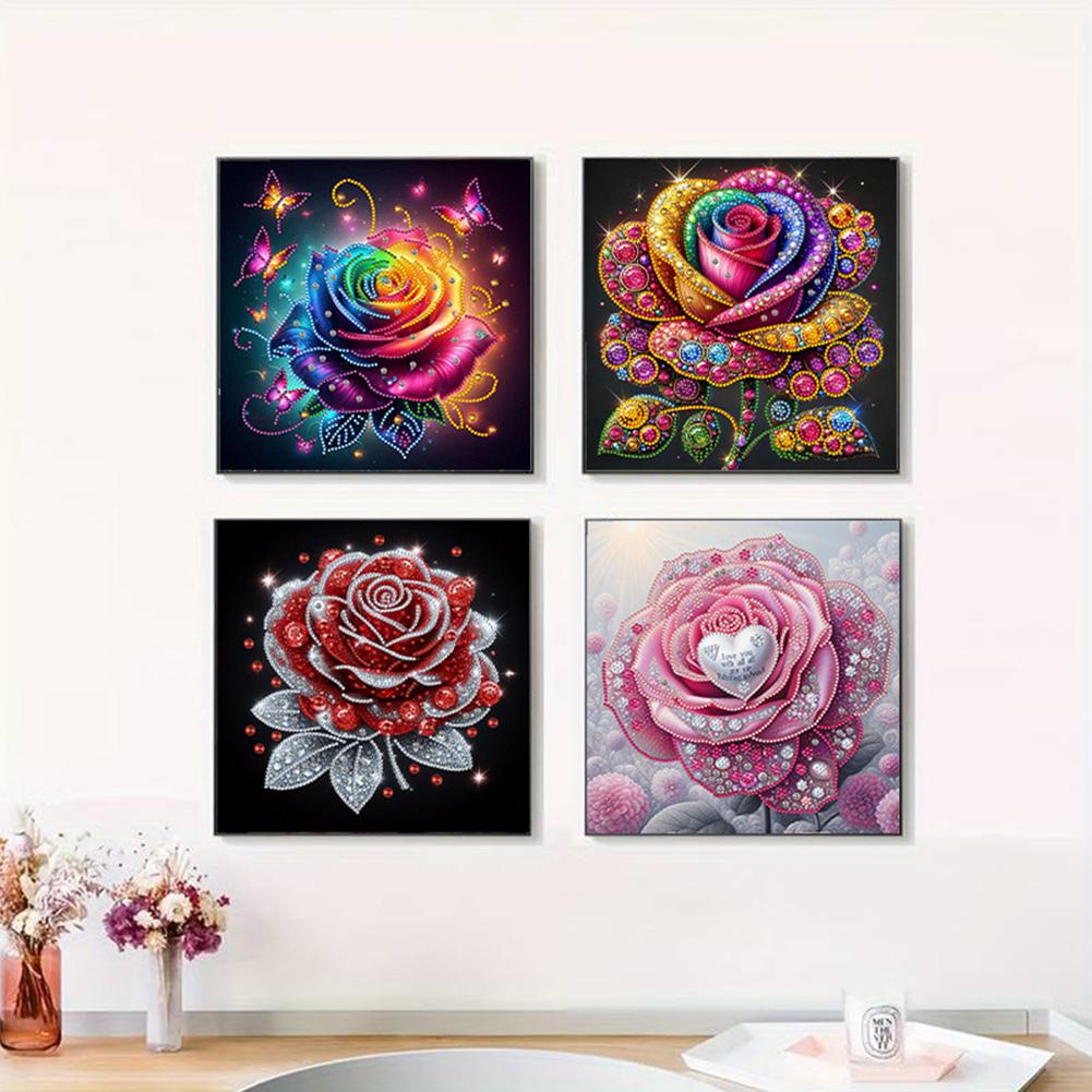 4pcs 5D DIY Partial Special Shaped Drill Diamond Painting Flower Decor 30x30cm
