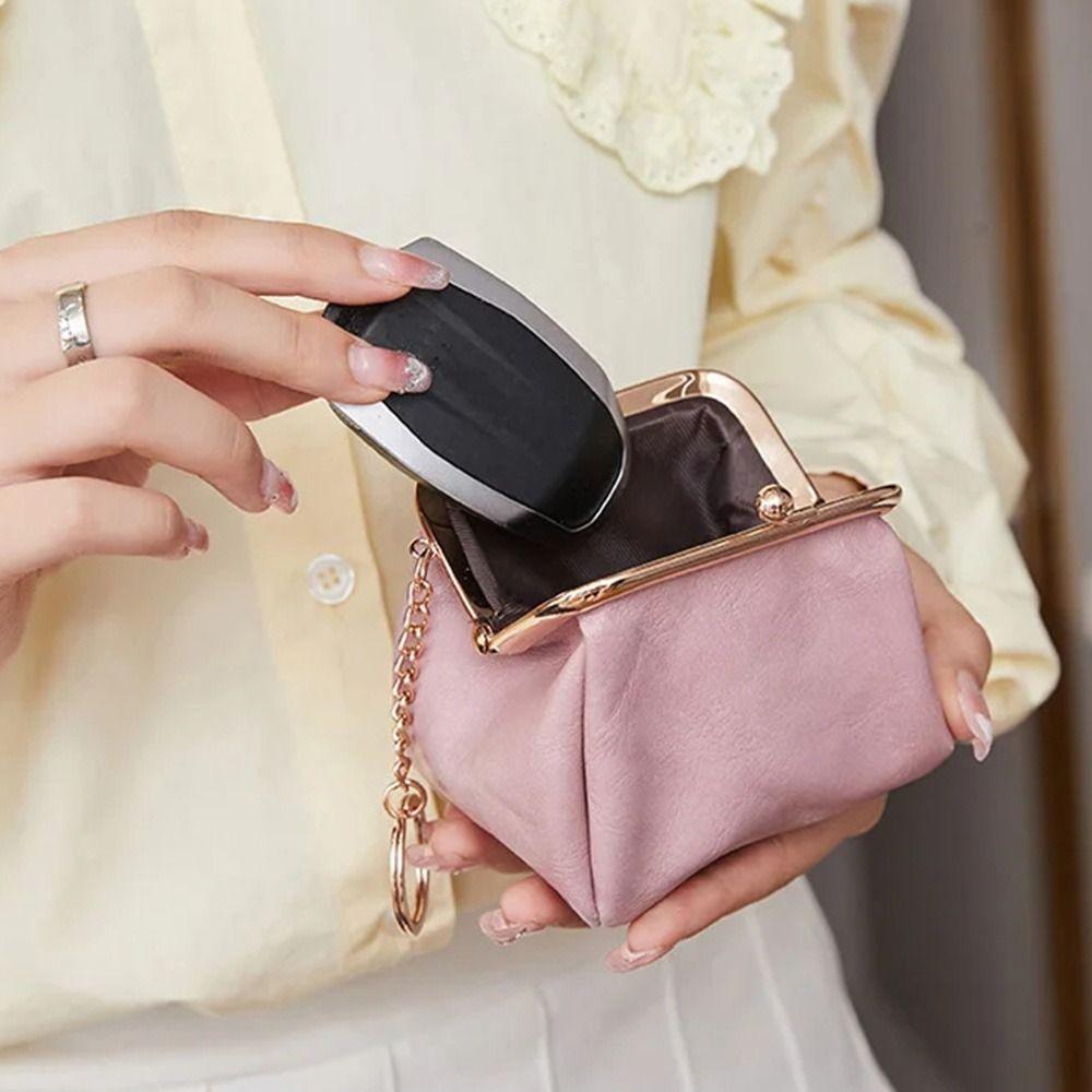 PU Leather Kiss Lock Wallet Solid Color Mini Coin Bag Cute Hasp Coin Purse  Bus Card