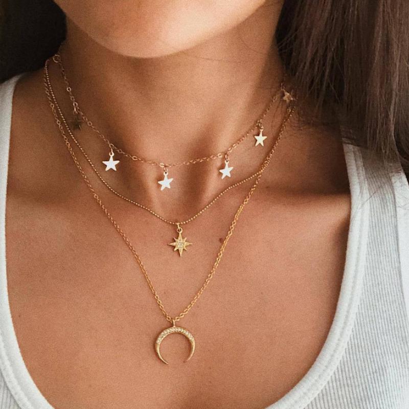 NEW Women Fashion Retro Alloy Chain Crescent Moon Pendant Necklace Jewelry Gift NEW Women Fashion Retro Alloy Chain Crescent Moon Pendant Necklace Jewelry Gift