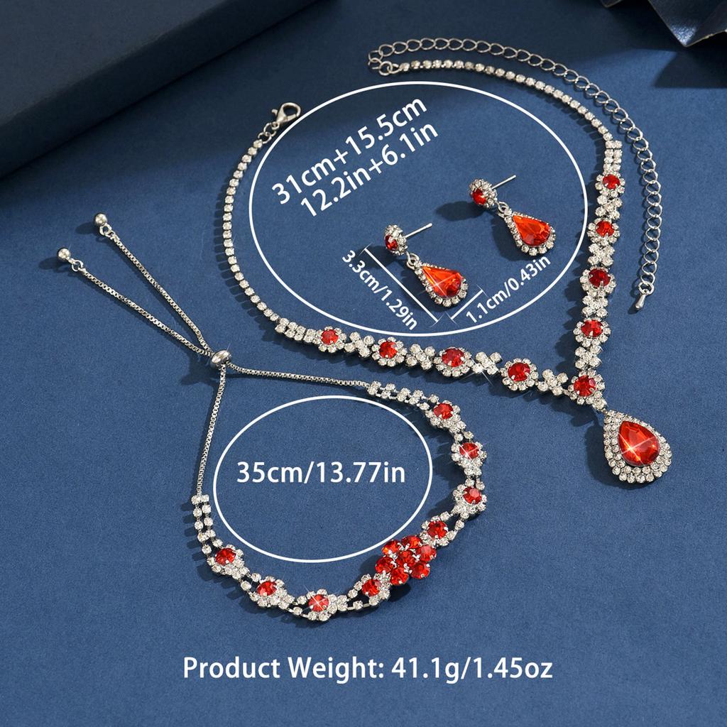 Women's Crystal Droplet Necklace Earrings for Wedding Evening Bride Jewelry Accessories