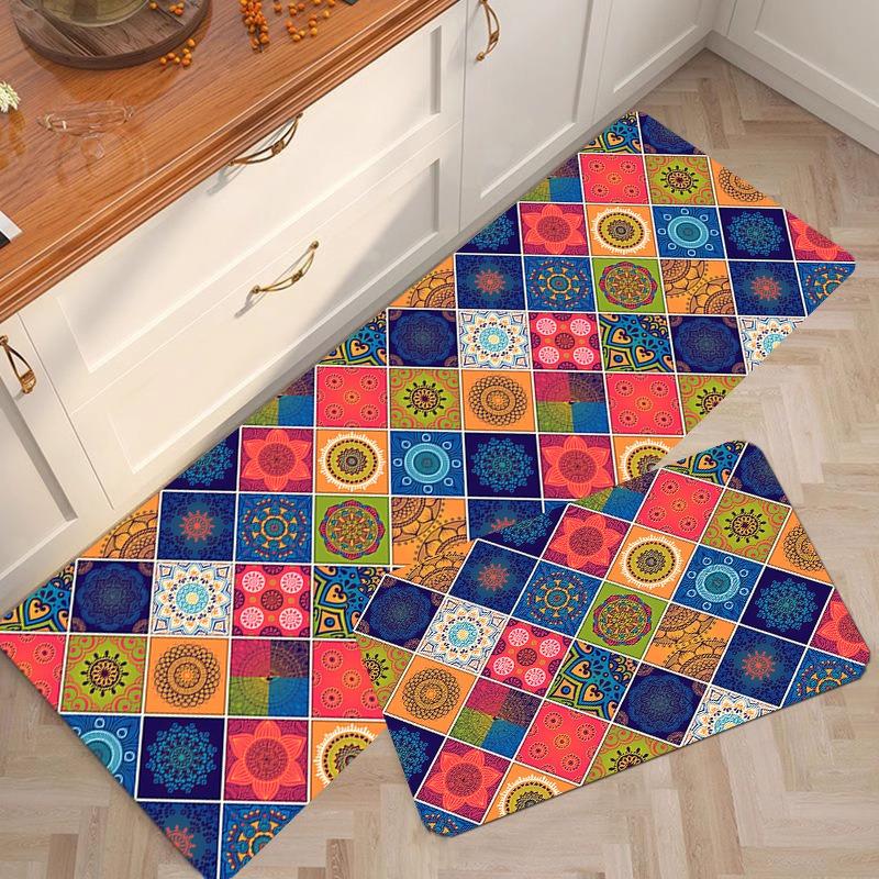 PVC Leather Non-slip Floor Mat, Colorful Carpet, Oil-proof Rug, Long Strip, Home Decoration, American Carpet, Kitchen