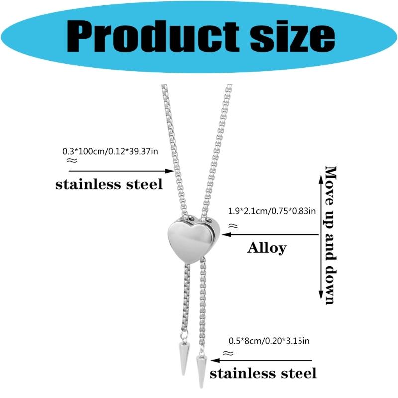 Versatile Stainless Steel Necklace With Heart Shaped Sliding Pendant For Formal And Casual Event Comfortable Design