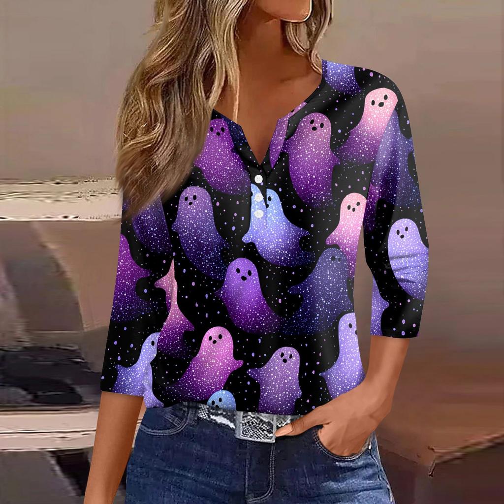 Dames T-shirt T-shirt Print Knoop 3/4 Mouw Dagelijks Weekend Mode Basic V-hals Normaal Top