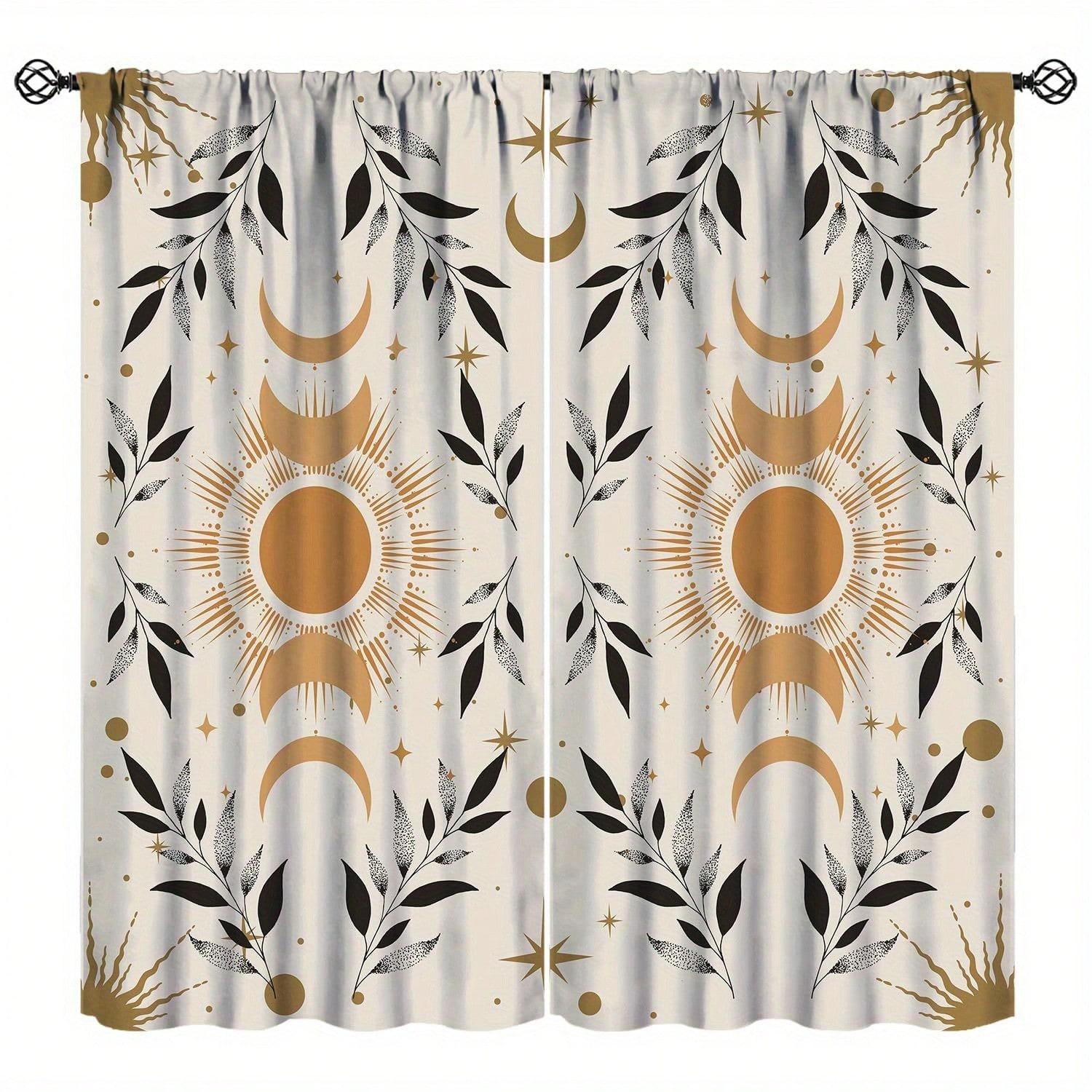 

Bohemian Panel Sun Moon Curtains Polyester Light Blocking Drapes Bedroom Curtain For Decor Made Of With Rod Pocket Washable W100*H70(CM)-Rod Pocket&1PCS