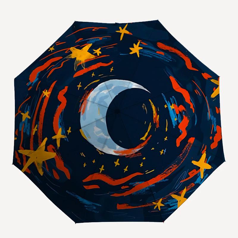 

1pc Moon Stars Fashionable Automatic Opening/Closing Folding Umbrella with 8 Bones, Windproof Portable, Daily Use, Festive Gift001