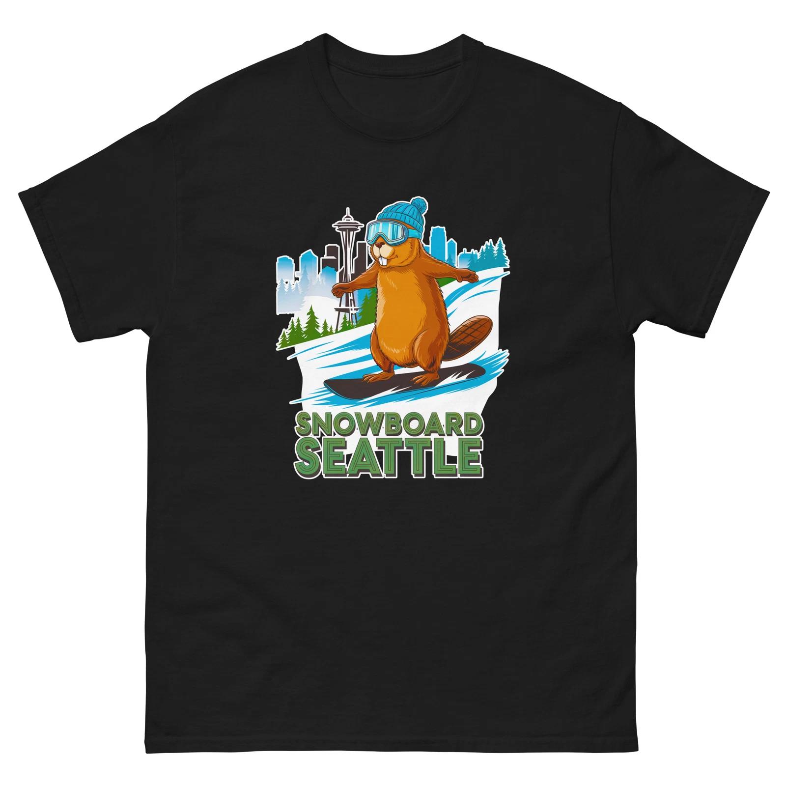Snowboard Seattle Beaver USA Snowboarding Animal T-Shirt L