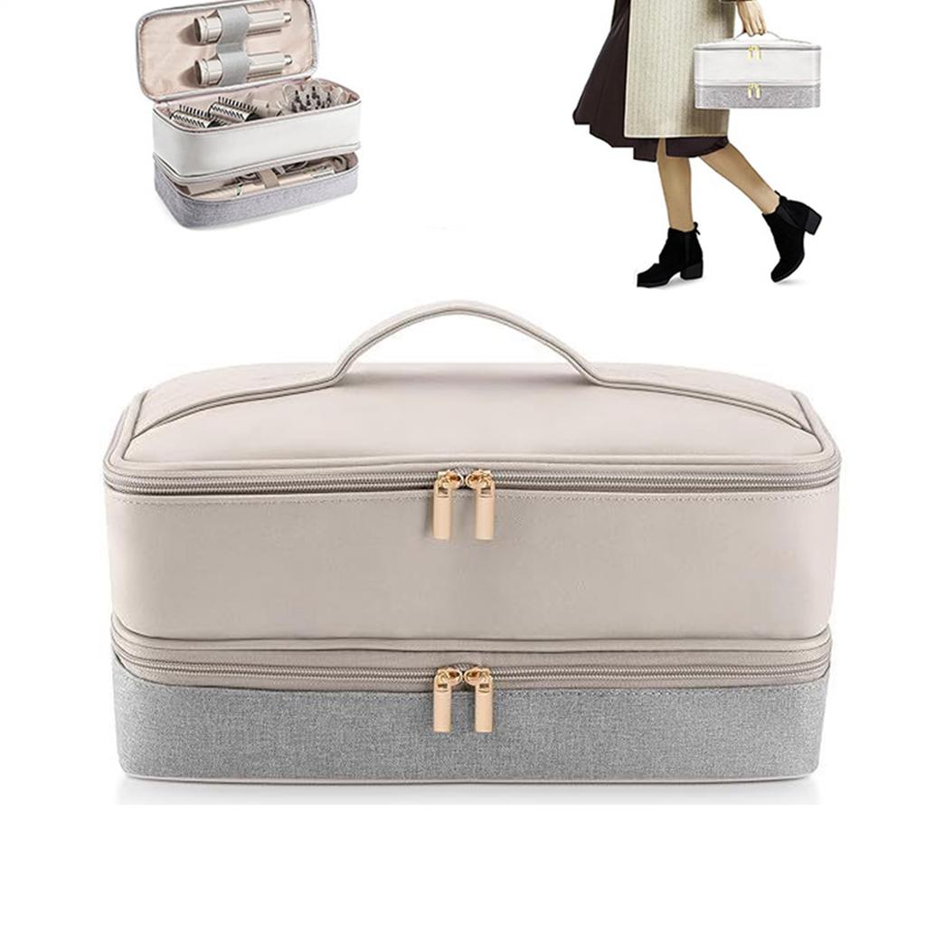 Travel Toiletry Bag for Blow Dryer Portable Cosmetic Organizer Dual Layer Beauty Tool Storage PU Material Stylish Carry Pouch