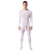 Mens Solid Color Bodystocking Long Sleeve Stretchy Bodysuit with Bulge Pouch Nightwear Underwear