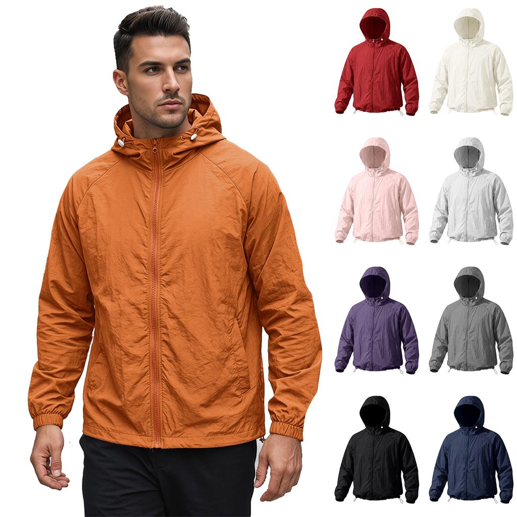 Men's Summer Lightweight Hoodie Jacket Quick Dry Breathable Sun Protection Jacket Thin Outdoor Windbreaker with Hood and Full Zip