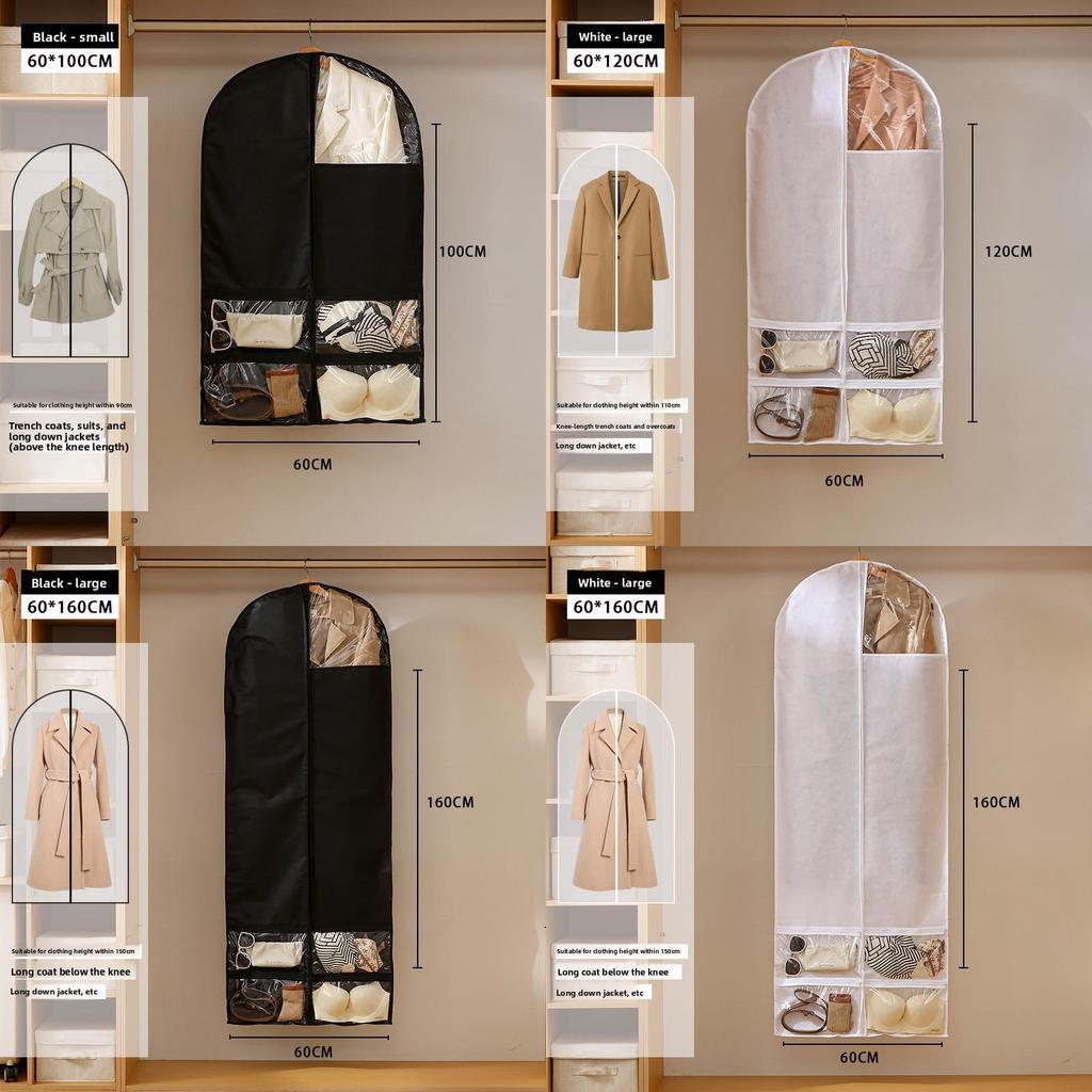 Non Woven Fabric Wardrobe Dust Cover With Multi Pocket Storage For Home And Travel Use