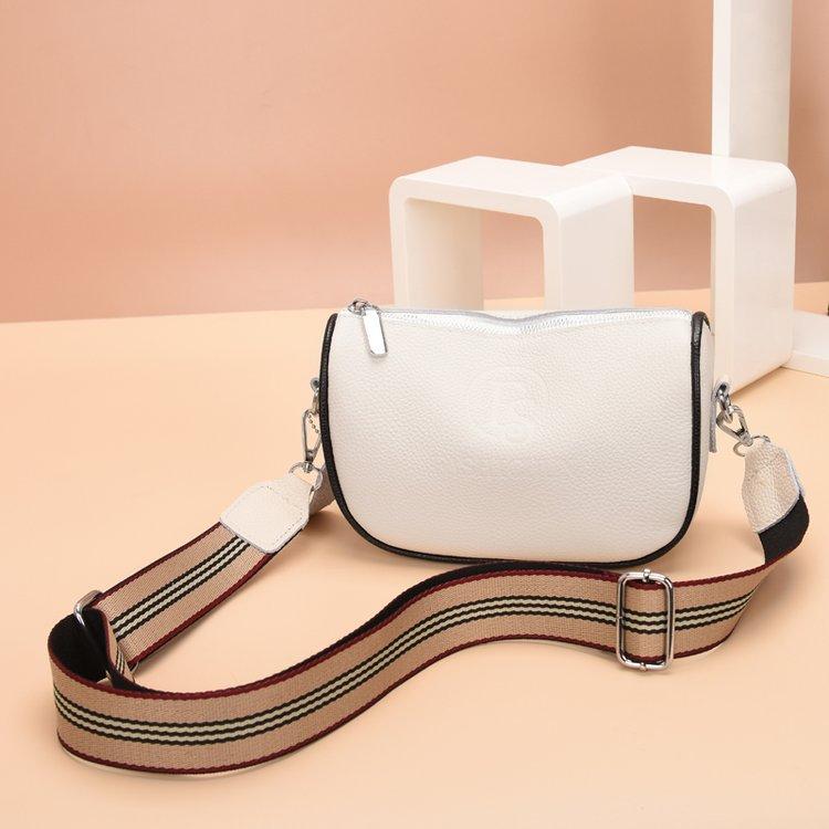 First Layer Cowhide Saddle Bag Women'S Fashion Leather Shoulder Bag Wide Shoulder Strap Messenger Bag