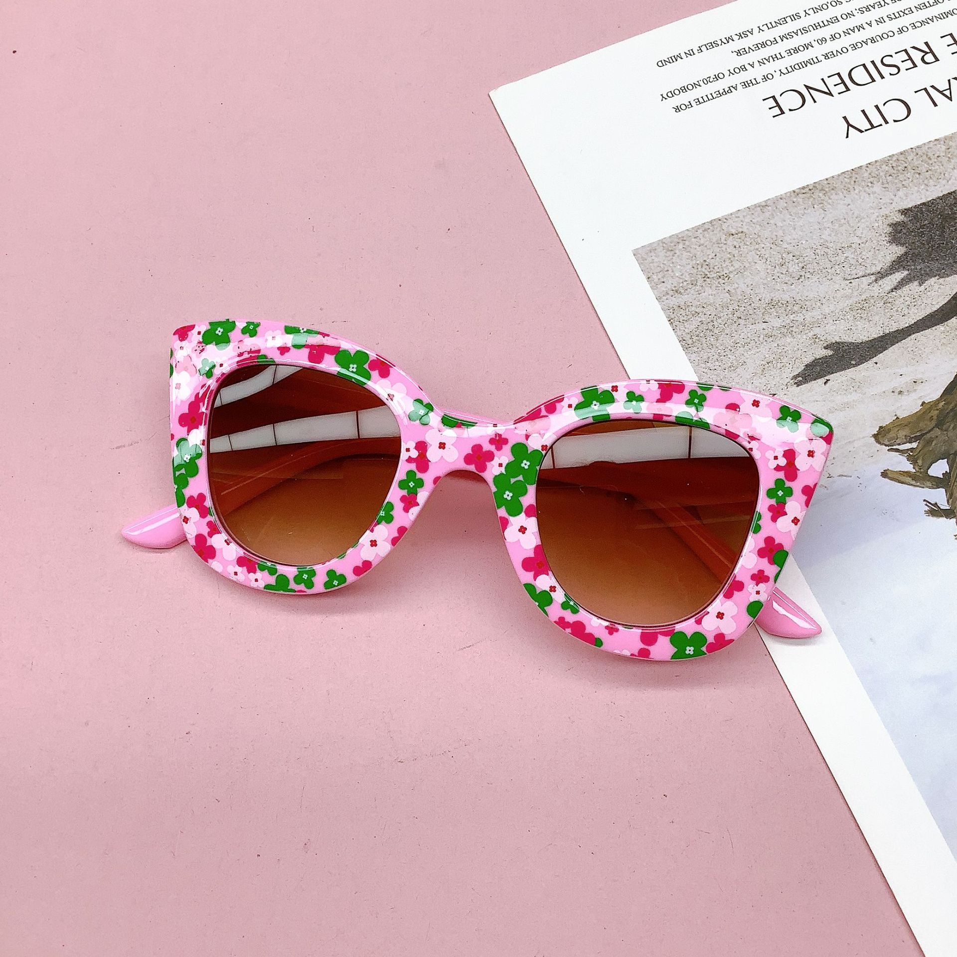 

2025 Flower Children s Sunglasses Cross border UV400 Protection Baby Boys and Girls Eye Protection Glasses розовый