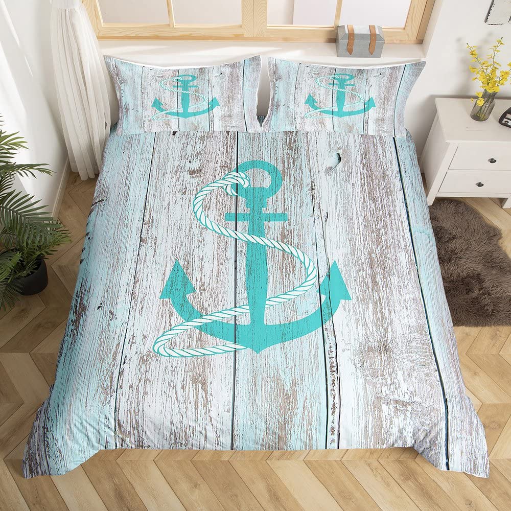 Nautical Bedding Set Full Size, Sailing Anchor Bed for Boys Teens,Ocea Comforter Cover Soft,Duvet Quilt Cover with 2 Pillowcases