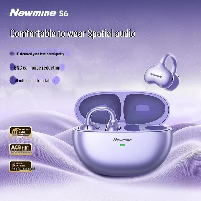 Newmine S6 AI Translator Ear Clip Wireless Bluetooth Earphones