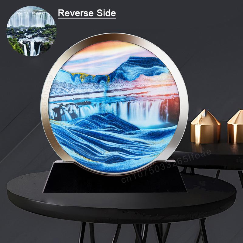 Sandscape Moving Sand Art Picture Desert Snow Landscape Quicksand Craft Round Hourglass Flowing Sand Painting Home Decor Gifts