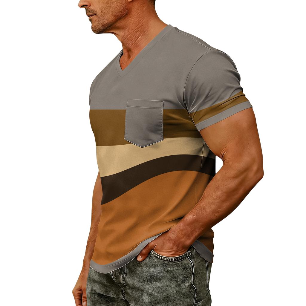 Men's Casual V-Neck Raglan Short-Sleeve Top