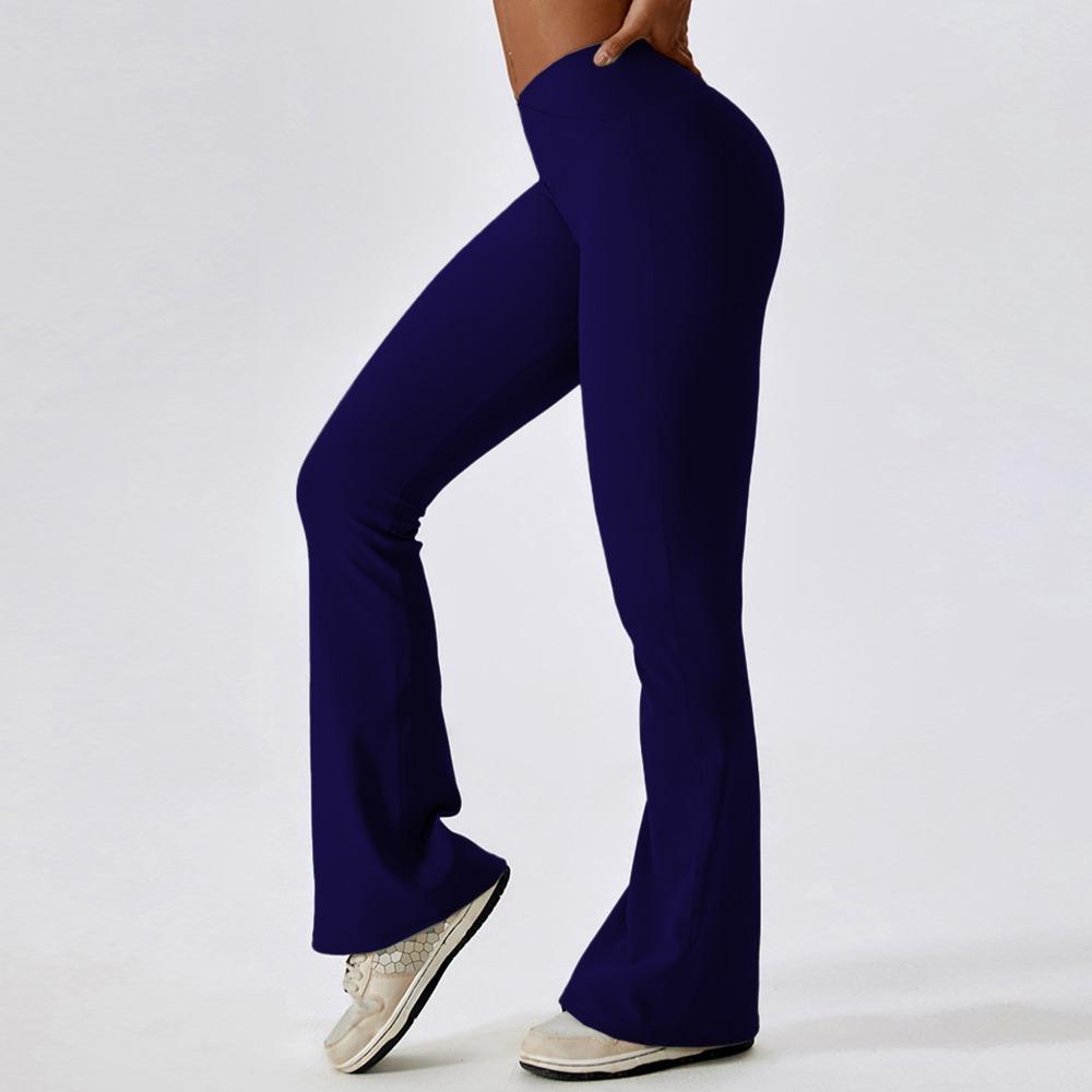 New Cross-Waist Sensual Sheer Yoga Pants Slimming High-Waisted Butt-Lifting Workout Fitness Solid-Colour Flared Trousers