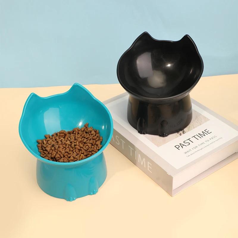 1 PCS High Foot Large Capacity Cat Bowl Oblique Cat Feeder Neck Protection Anti-Tumble Plastic Pet Bowl Anti-Tumble