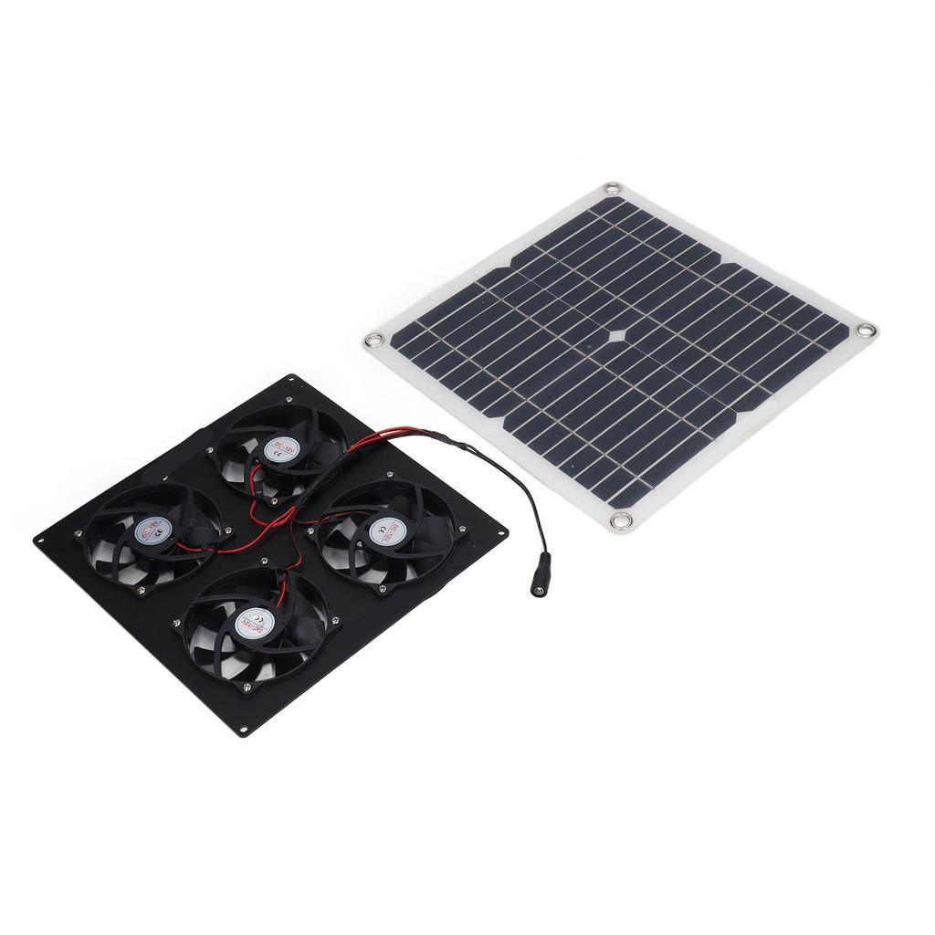 Solar Panel Powered Fan 4 Fans 100W 20V Green Energy Portable Mini Ventilator for Dog House Chicken 