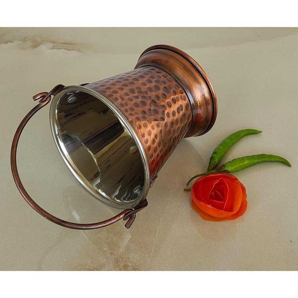 Steel Copper Hammered Design Antique Dark Tone Bucket, Serveware & Tableware for Home, Hotel & Restaurants, Volume-300 ML