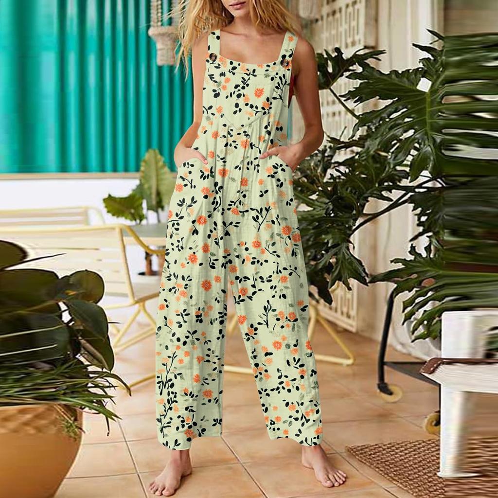 Womens Casual Overalls Jumpsuits Adjustable Straps Sleeveless Bohemian Comfy Rompers With Pocket