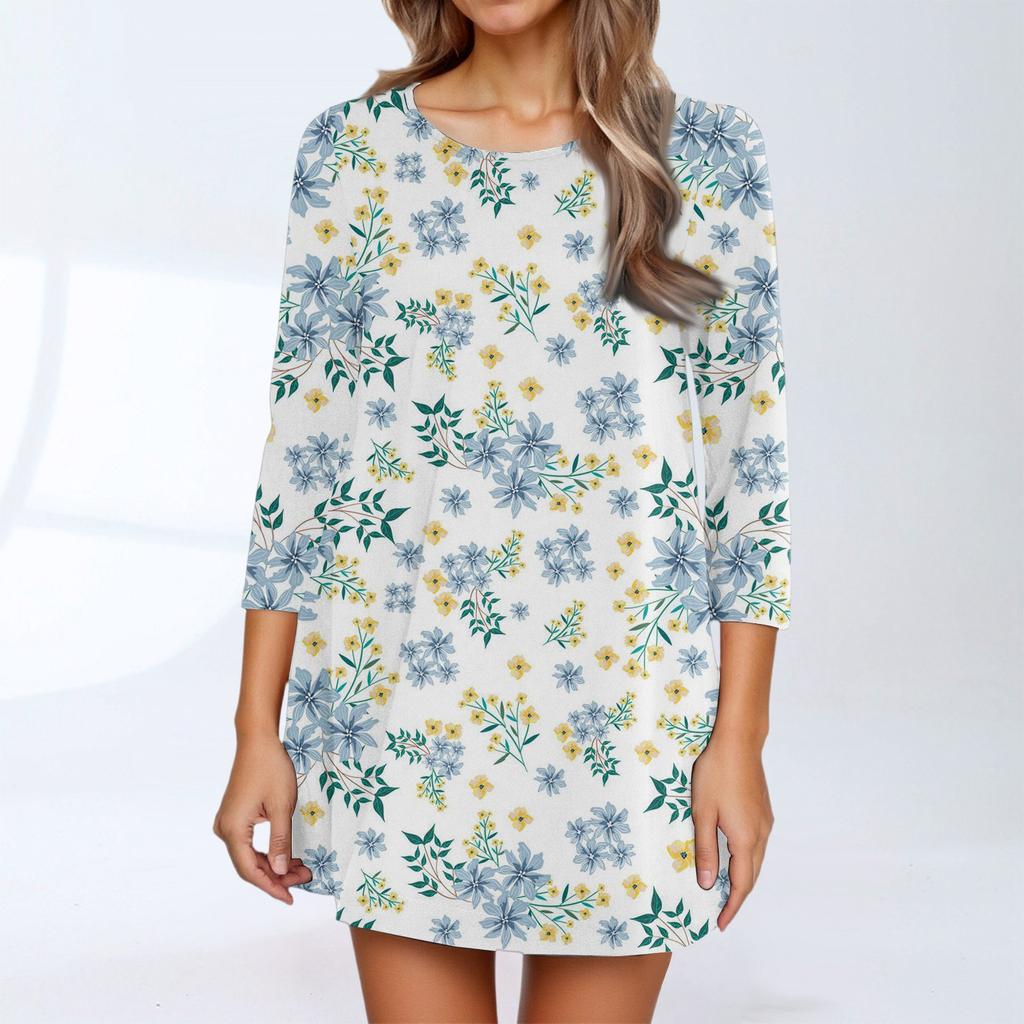 Dammode Casual Trekvartsärm Rundhalsad Topp