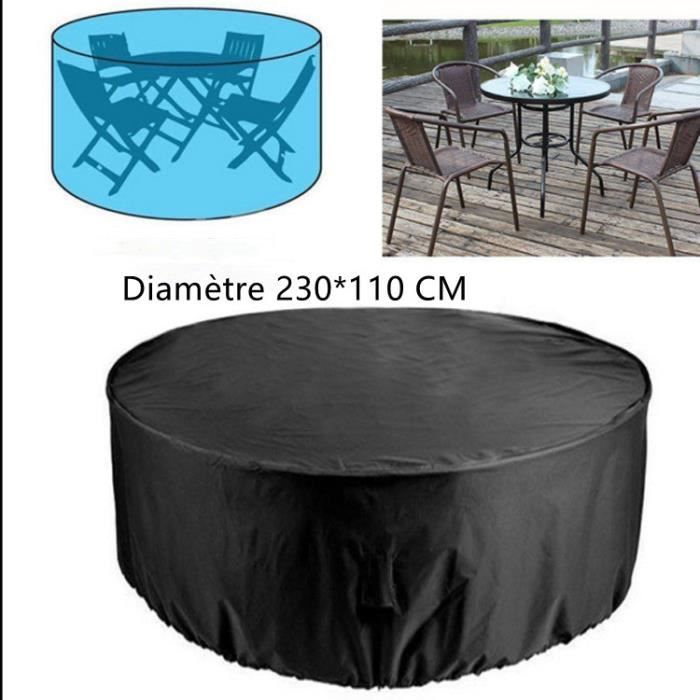 Housse de mobilier d'extérieur, nappe ronde en tissu Oxford 210D anti-poussière et anti-pluie, diamètre 230*110CM, noir