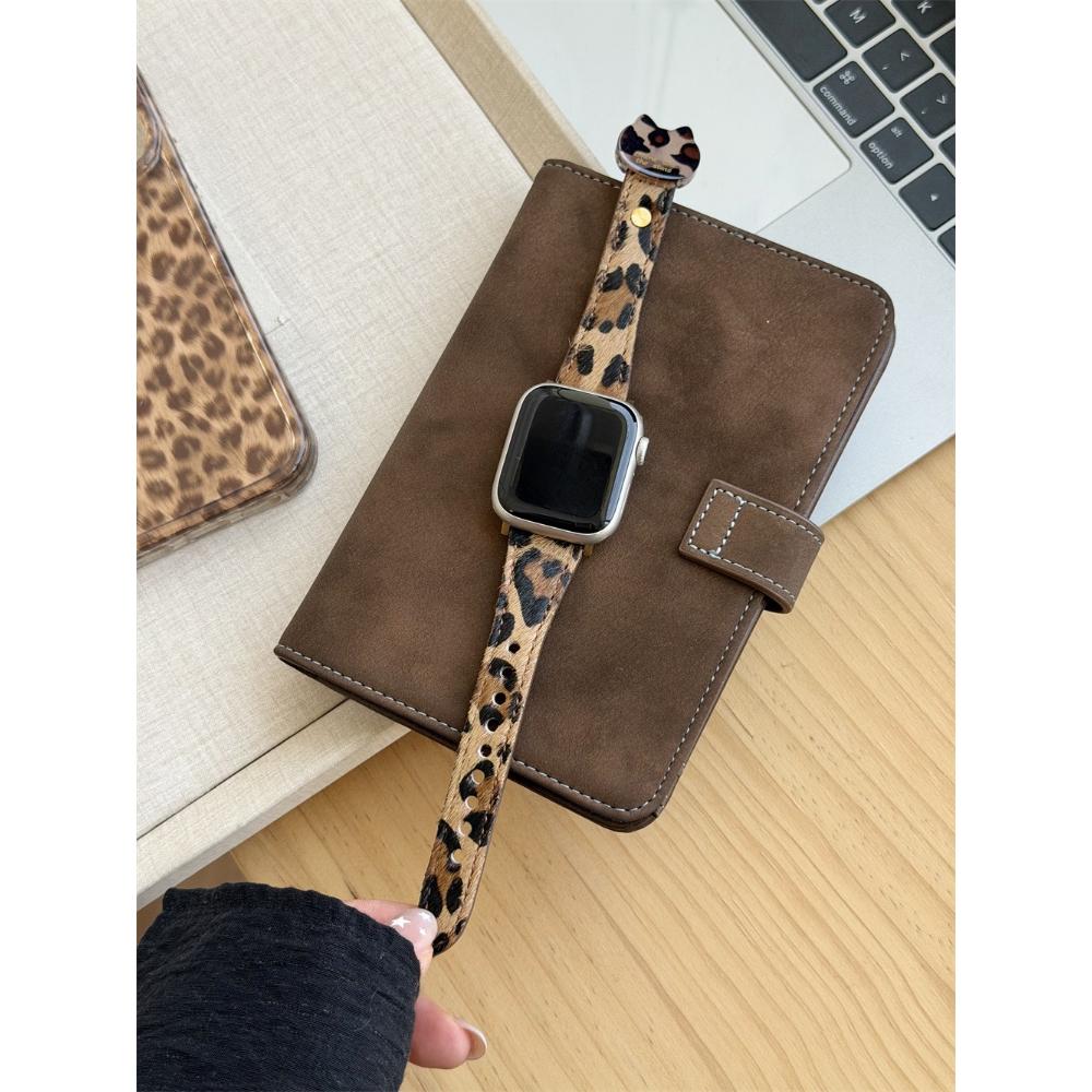 Leopard Print Genuine Leather Strap for Apple Watch, Fits Ultra 2, 49/46/45/42/40mm, Leather Wristband for iWatch Series 11 / 10 / 9 / 8 / 7 / 6/ 5/SE
