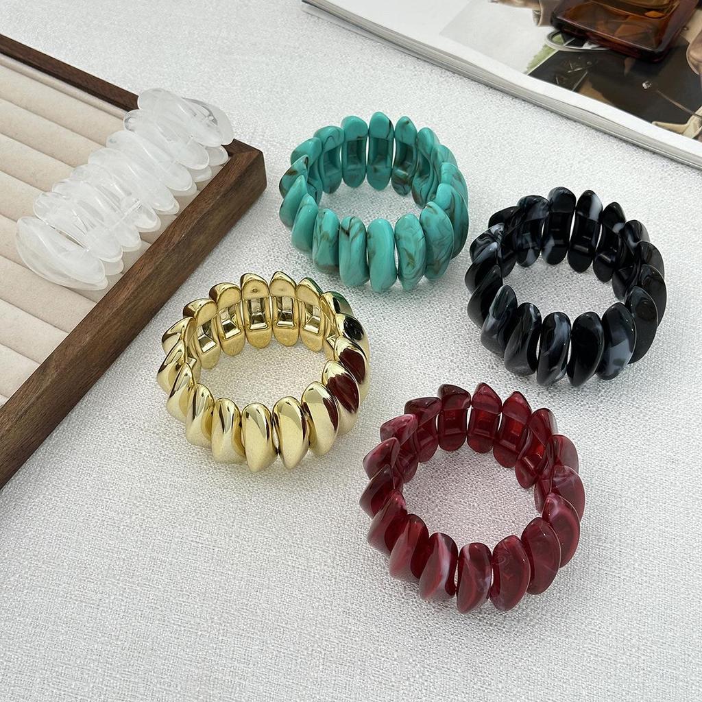 Irregular Gradient Resin Bangle: European-American Niche Design, Spliced Elastic Bracelet