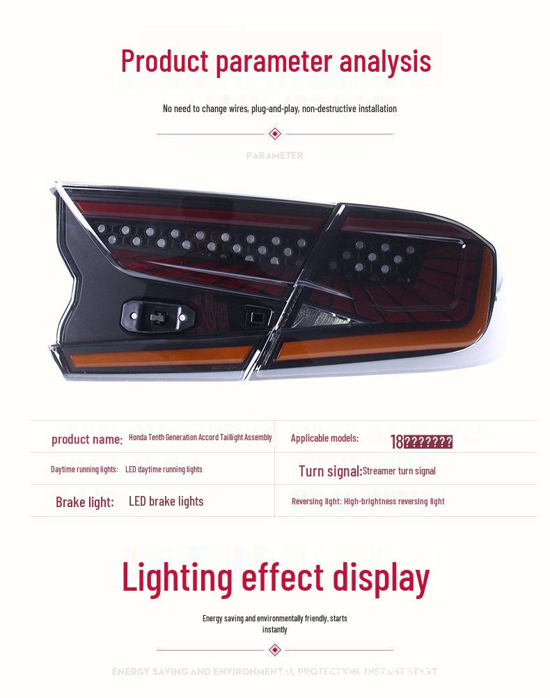 Compatible Smoked Black Taillight Assembly with Flowing Turn Signal for 10th Gen Accord Starlight Model