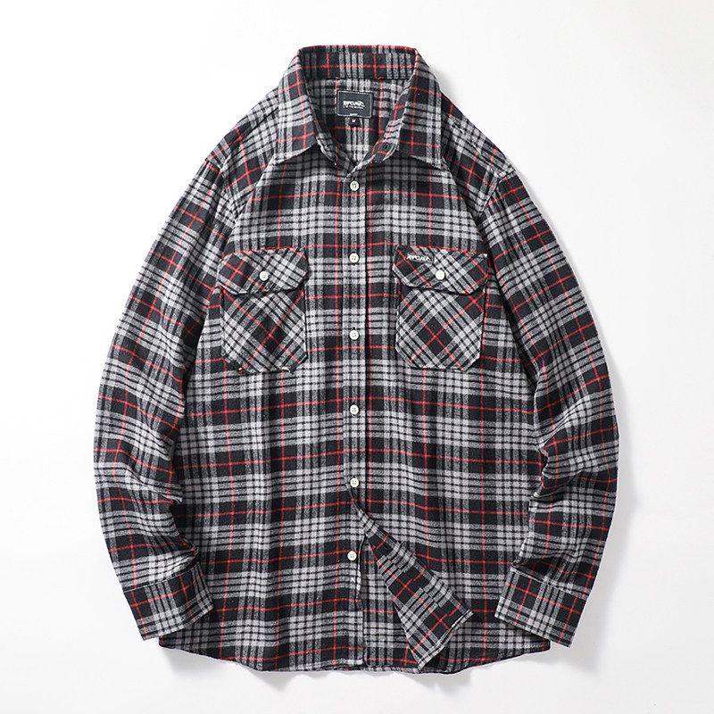 Retro Casual Classic Long Sleeve Export Plaid Shirt Grey Gingham M