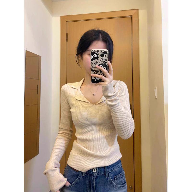 

Polo French Style Tight Waist Knitting Chic Top Shirt Apricot 2XL(Suggested 65.00 kg-72.50 kg)