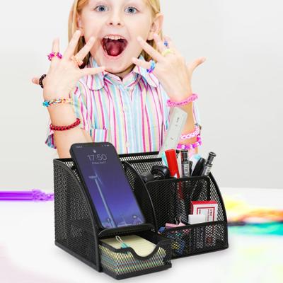 Suporte para caneta de metal, grande capacidade, vários compartimentos, tamanho compacto, portátil, para mesa, lápis, maquiagem, pincel, caixa de armazenamento