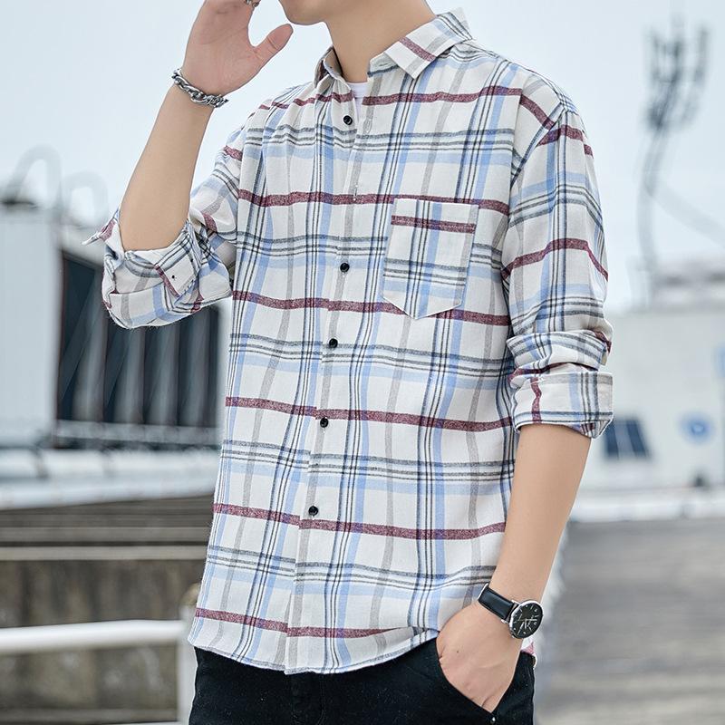 Men Plaid Button Down Shirt Long Sleeve Casual Checkered Blouse M белый