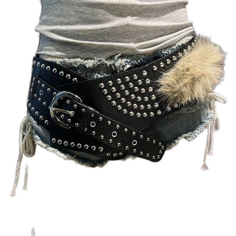 New Fluffy Belt, Fluffy Wide Belt, Riveted Punk Millennium Spice Girl Belt, Subculture Light Waist Strap