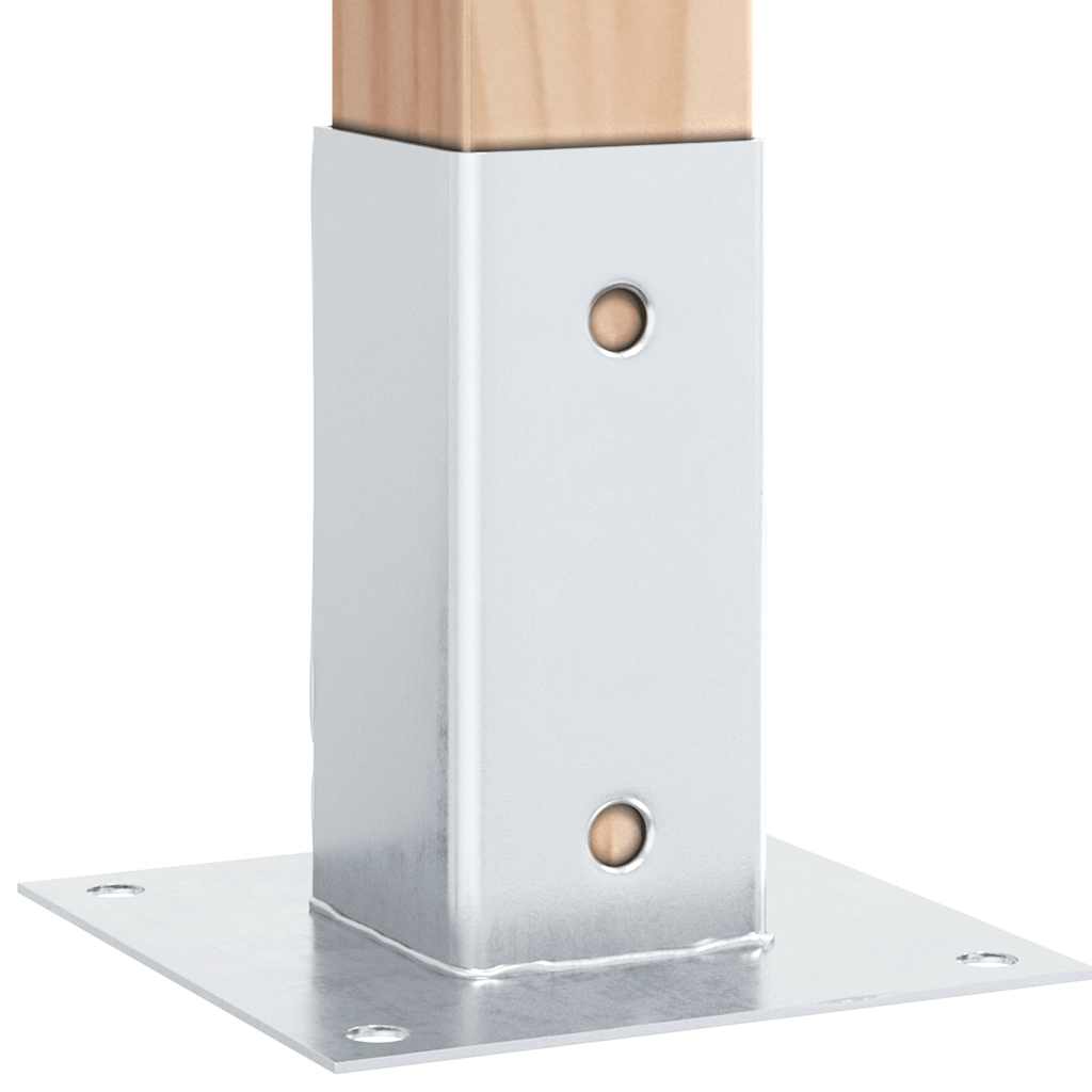 Square Post Base Set 4 Pcs Silver 71 X 71 Mm Hot Dip Galvanized Steel