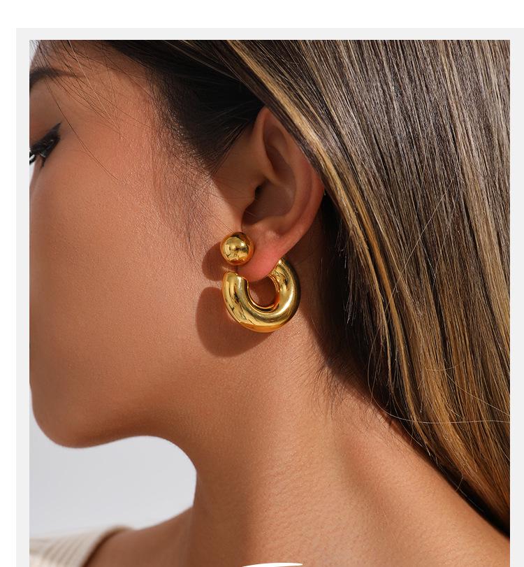 Gold Non-fading C-shaped Stainless Steel Stud Earrings with European & American Niche Design