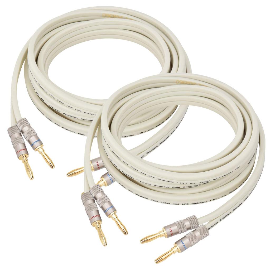 LCYOUTH Speaker Cable with Banana Plugs, Pre-Assembled, OFC 24k Gold-Plated Pure Copper 600 Strands X2, White, 1.5m X 2 Cables
