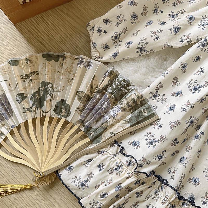 Süßes Blumen-Prinzessinnenkleid für Mädchen mit Peter-Pan-Kragen, langen Ärmeln, Herbstkollektion