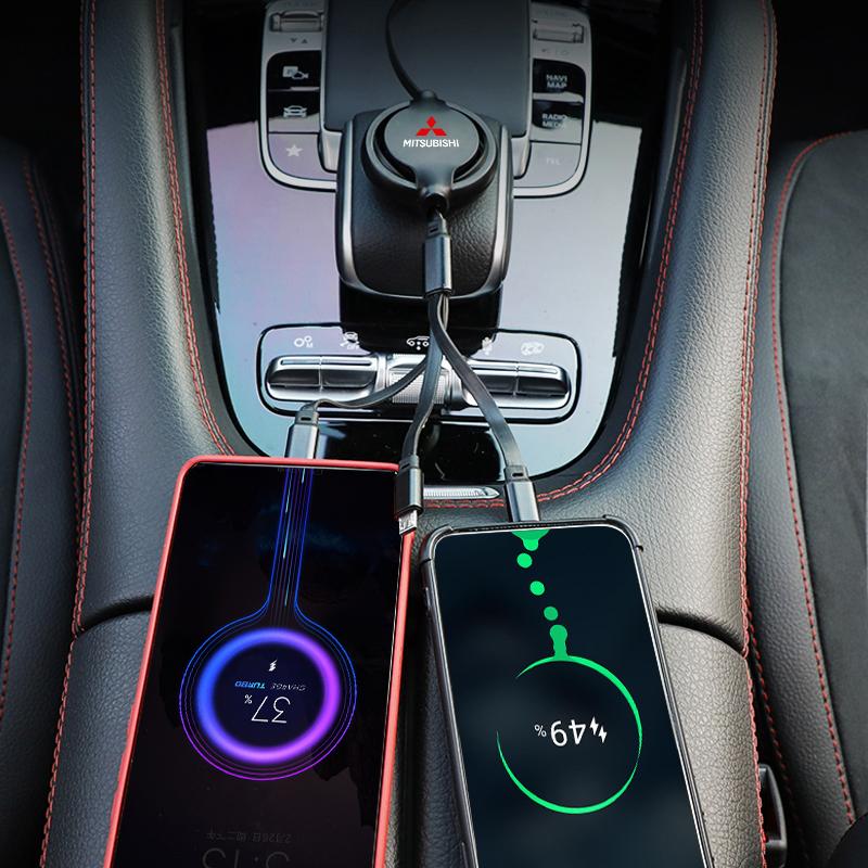 Car 3 in 1 USB Cable Type C Micro USB Fast Charging Cable For Mitsubishi Pajero Sport Outlander ASX Lancer