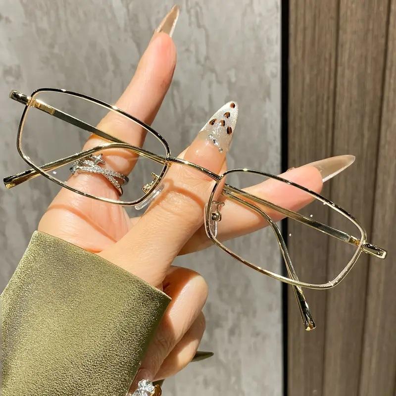 Gold silk plain glasses frame, European and American retro square frame, Phnom Penh myopia can be matched with degree flat glasses, anti-blue light g